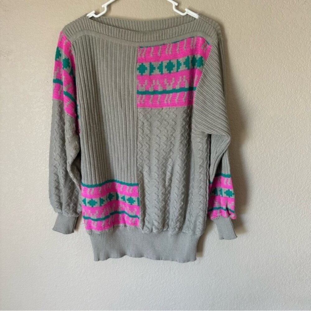 Vintage Grey‎ and Pink Tina Knitwear Sweater Retro Vibe